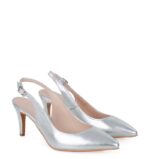 POLA - serbrne szpilki na niskim obcasie z odkrytą piętą - obrazek 3