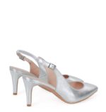 POLA - serbrne szpilki na niskim obcasie z odkrytą piętą - obrazek 4