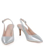 POLA - serbrne szpilki na niskim obcasie z odkrytą piętą - obrazek 8