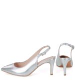 POLA - serbrne szpilki na niskim obcasie z odkrytą piętą - obrazek 7