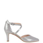 REBEKA - Czółenka srebrne na niskiej szpilce
