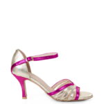 SOLUD - złote sandałki do tańca z różowymi elementami