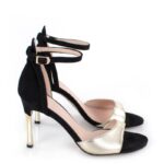 MEGAN - Złoto-czarne sandałki na szpilce - obrazek 2