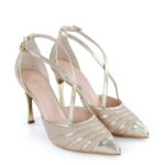 ERICA - Beżowo złote szpilki z paskami na krzyż - obrazek 7