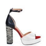 TAMAR - Biało czarne sandałki na wysokim słupku