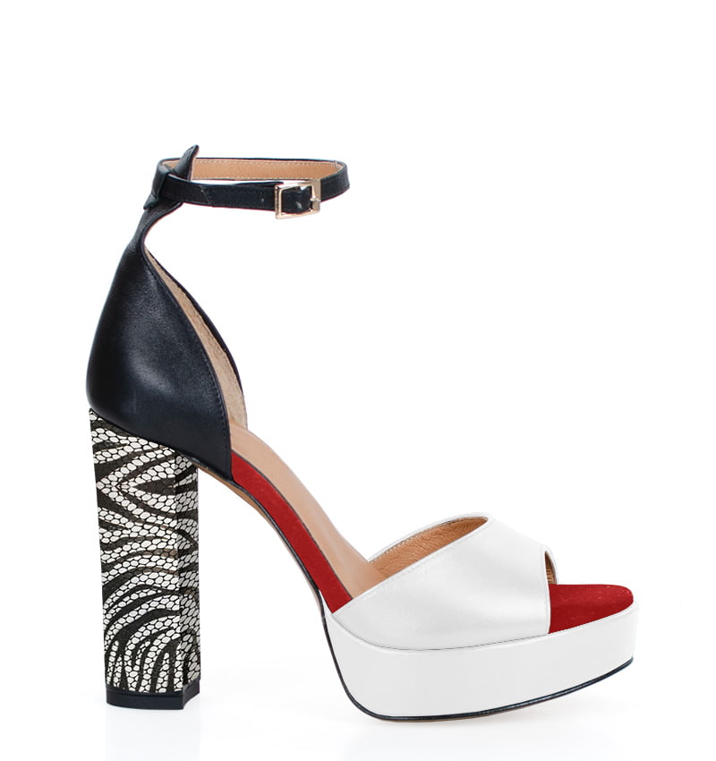TAMAR-biala-perla-czerwony-zamsz-czarnie-lico-zebra.jpg TAMAR - Biało czarne sandałki na wysokim słupku - obrazek 1