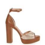 TAMAR - Brązowo złote sandałki na wysokim słupku