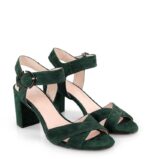 VIVIAN- Ciemno zielone sandały na słupku zamszowe - obrazek 7