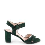 VIVIAN- Ciemno zielone sandały na słupku zamszowe
