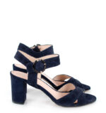 VIVIAN- Granatowe sandały na słupku zamszowe - obrazek 2