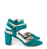 VIVIAN - Zielone sandały na słupku zamszowe - obrazek 6