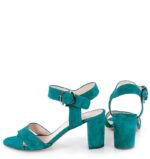 VIVIAN - Zielone sandały na słupku zamszowe - obrazek 3