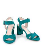 VIVIAN - Zielone sandały na słupku zamszowe - obrazek 2