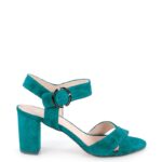 VIVIAN - Zielone sandały na słupku zamszowe