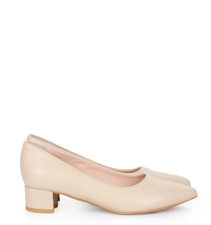 Weronica-be-lico01.jpg WERONICA - Czółenka beżowe licowe niski obcas - obrazek 1