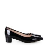 WERONICA - czarne czółenka na niskim obcasie lakierowane