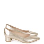 WERONICA - Złote czółenka na niskim obcasie z licowej skóry