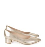 WERONICA - Złote czółenka na niskim obcasie z licowej skóry