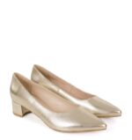 WERONICA - Złote czółenka na niskim obcasie z licowej skóry - obrazek 2