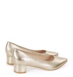 WERONICA - Złote czółenka na niskim obcasie z licowej skóry - obrazek 3