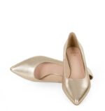 WERONICA - Złote czółenka na niskim obcasie z licowej skóry - obrazek 6