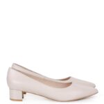 WERONICA - Czółenka pudrowy róż licowe niski obcas