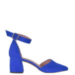 ZERITA - Niebieskie czółenka na słupku z paskiem nad kostką