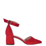 ZERITA - Czerwone czółenka na słupku z paskiem nad kostką