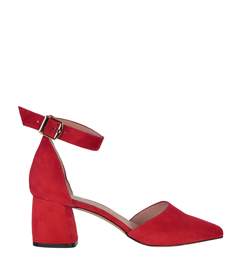 ZERITA-czerwone.jpg ZERITA - Czerwone czółenka na słupku z paskiem nad kostką - obrazek 1