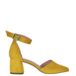 ZERITA - jasnożółte czółenka na słupku z paskiem nad kostką