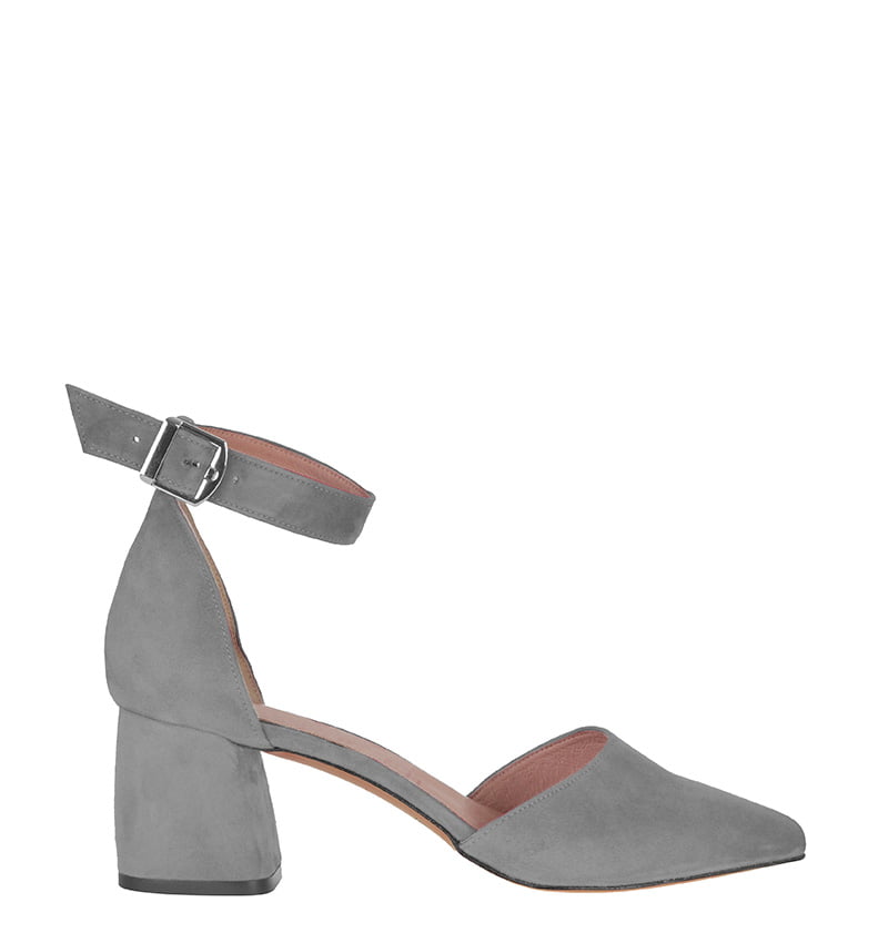 ZERITA-szare.jpg ZERITA - szare czółenka na słupku z paskiem nad kostką - obrazek 1