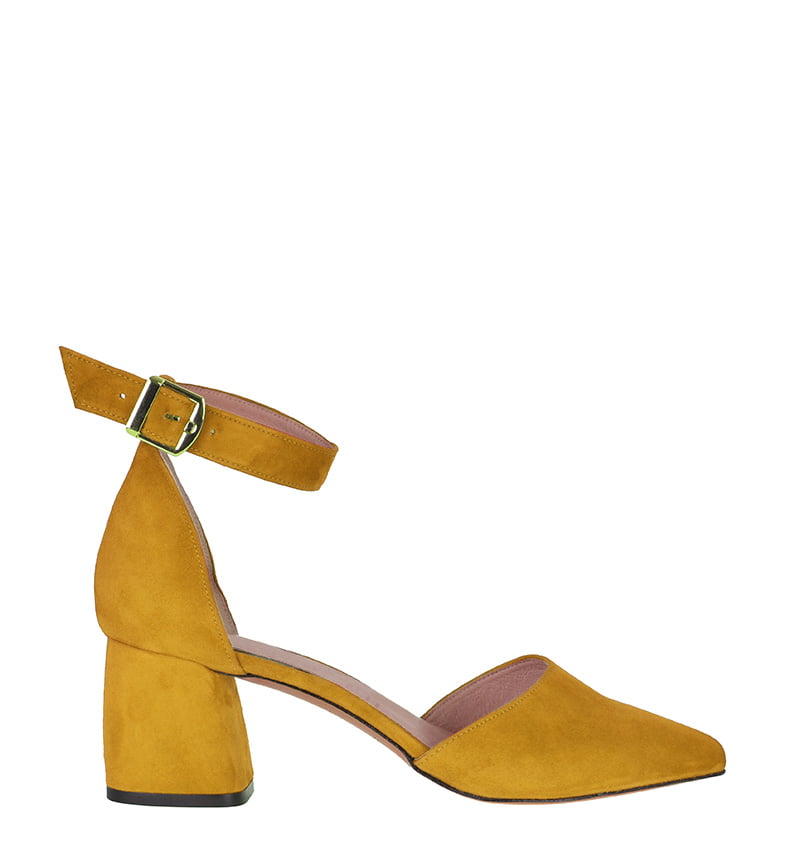 ZERITA-zolty.jpg ZERITA - żółte czółenka na słupku z paskiem nad kostką - obrazek 1