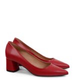 ADEL- Czerwone czółenka na słupku z licowej skóry - obrazek 2