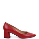 ADEL- Czerwone czółenka na słupku z licowej skóry