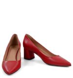 ADEL- Czerwone czółenka na słupku z licowej skóry - obrazek 5