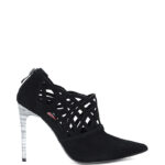 AMELIA - Czarne botki do kostki na szpilce (ażurowe)