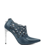 AMELIA - Granatowe botki do kostki na szpilce (ażurowe)