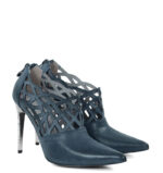 AMELIA - Granatowe botki do kostki na szpilce (ażurowe) - obrazek 2