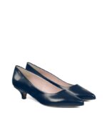 JESSICA - Granatowe szpilka na niskim obcasie z licowej skóry - obrazek 5