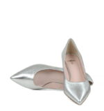 JESSICA - Srebrne szpilka na małym obcasie z licowej skóry - obrazek 4