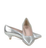 JESSICA - Srebrne szpilka na małym obcasie z licowej skóry - obrazek 3