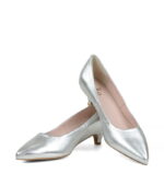 JESSICA - Srebrne szpilka na małym obcasie z licowej skóry - obrazek 5