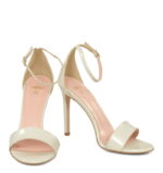 AVA - Sandały na szpilce ecru perła skóra lakierowana - obrazek 6