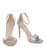 AVA - Sandały na szpilce srebrne z licowej skóry - obrazek 5