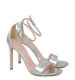 AVA - Sandały na szpilce srebrne z licowej skóry - obrazek 2