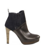 CARLA - Brązowe botki za kostkę z cielęcej skóry na platformie