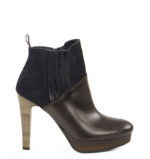 CARLA - Brązowe botki za kostkę z cielęcej skóry na platformie