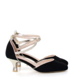 CARMEN - czarne czółenka do tańca ze złotą lamówką