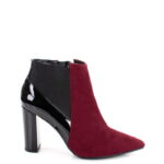 CORA - Bordowe krótkie botki na słupku