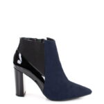 CORA - Granatowe krótkie botki na słupku